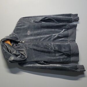 BCBG Maxazria jacket women's size medium grey zippered hooded hoodie vel…